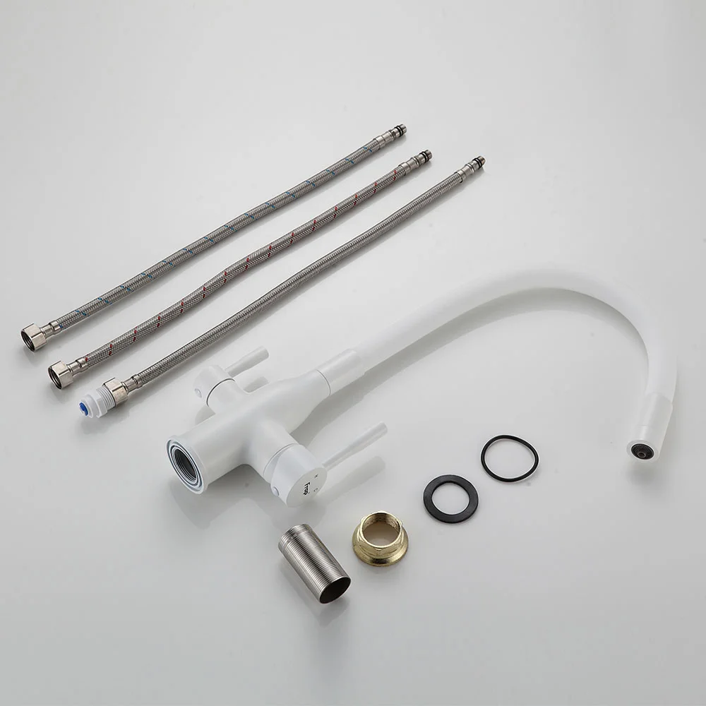 Смеситель для кухни FRAP F4396-8 с гибким изливом и подключением фильтра, белый — Изображение 8