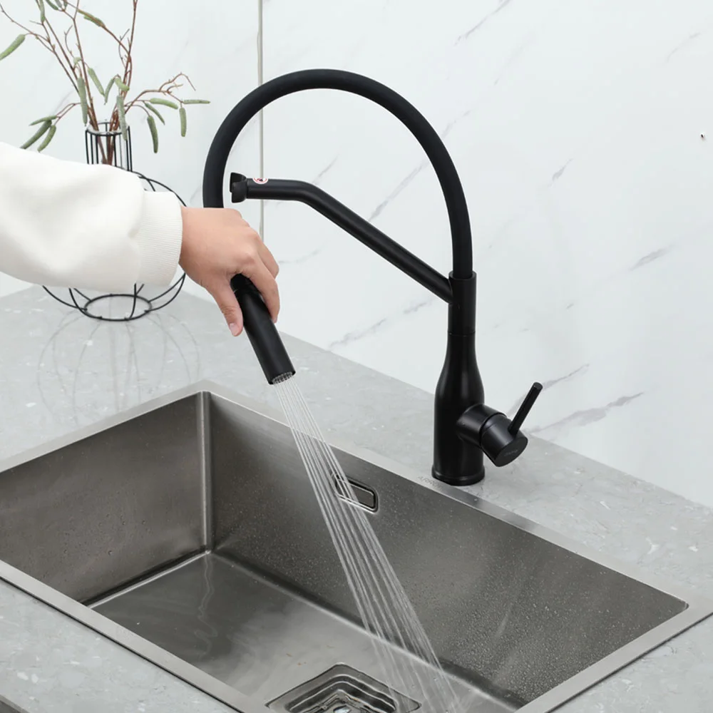 Смеситель для кухни GAPPO G4098-16 с гибким изливом, черный — Изображение 8