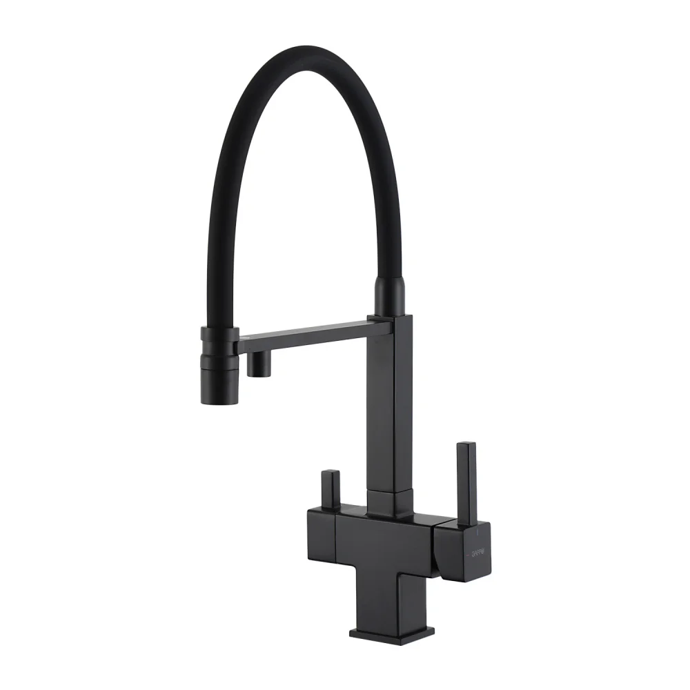 Смеситель для кухни GAPPO G4395-56 с гибким изливом и подключением фильтра, черный — Изображение 1