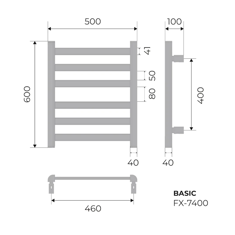 Полотенцесушитель электрический Fixsen BASIC 600х500 FX-7400F графит — Изображение 2