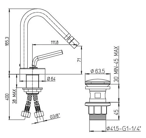 Смеситель для биде Paini Pixel 81CR306 с автоматическим донным клапаном 1”1/4 Смеситель для биде Paini Pixel 81CR306 с автоматическим донным клапаном 1”1/4