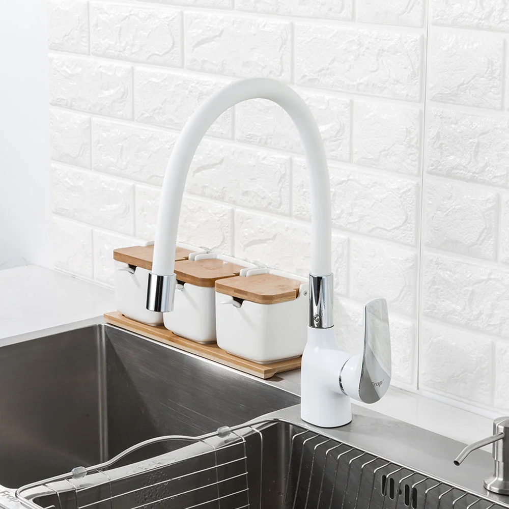 Смеситель для кухни FRAP F4453-03 с гибким изливом, белый — Изображение 3