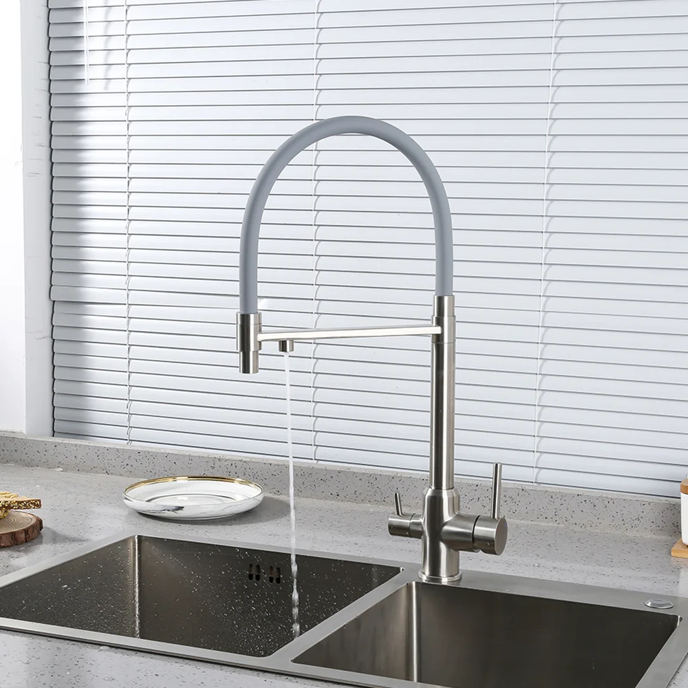 Смеситель для кухни GAPPO G4399-5 с гибким изливом и подключением фильтра, сатин — Изображение 9