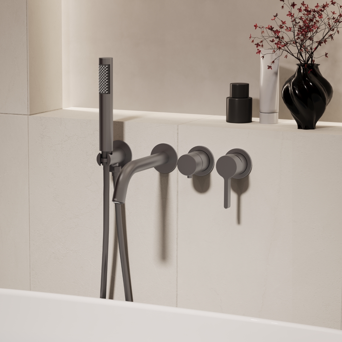 Смеситель для ванны Vincea Villa VTFW-1VL1GM встраиваемый, вороненая сталь Смеситель для ванны Vincea Villa VTFW-1VL1GM встраиваемый, вороненая сталь