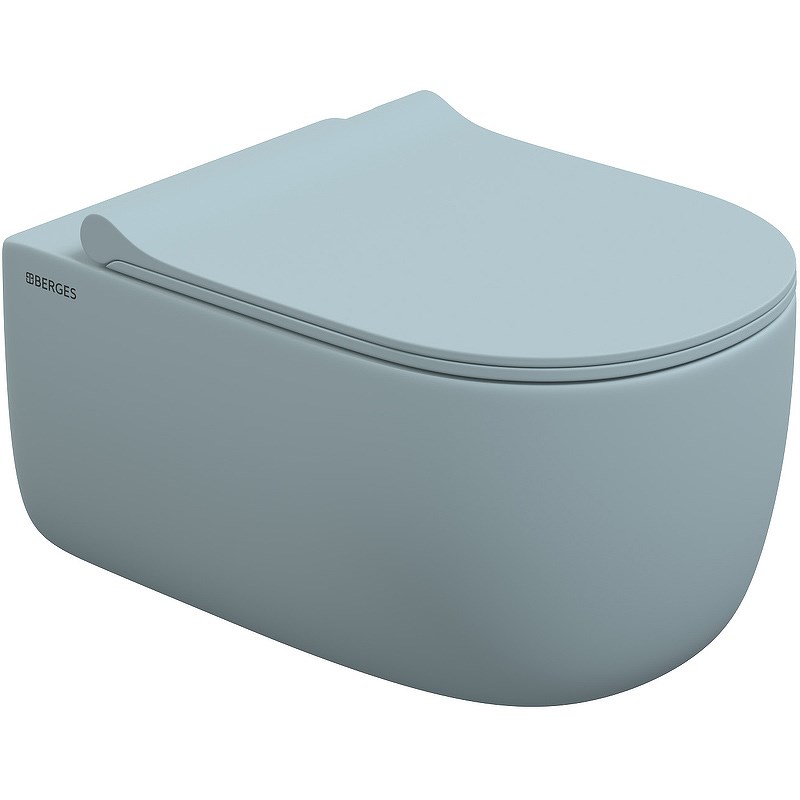 Унитаз подвесной BERGES EGO XL Rimless сиденье EGO XL Slim SO матовый голубой, микролифт , быстросъе 083229 Унитаз подвесной BERGES EGO XL Rimless сиденье EGO XL Slim SO матовый голубой, микролифт , быстросъе 083229