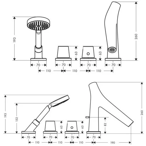 Смеситель на борт ванны Axor Starck Organic 12425000 термостатический Смеситель на борт ванны Axor Starck Organic 12425000 термостатический
