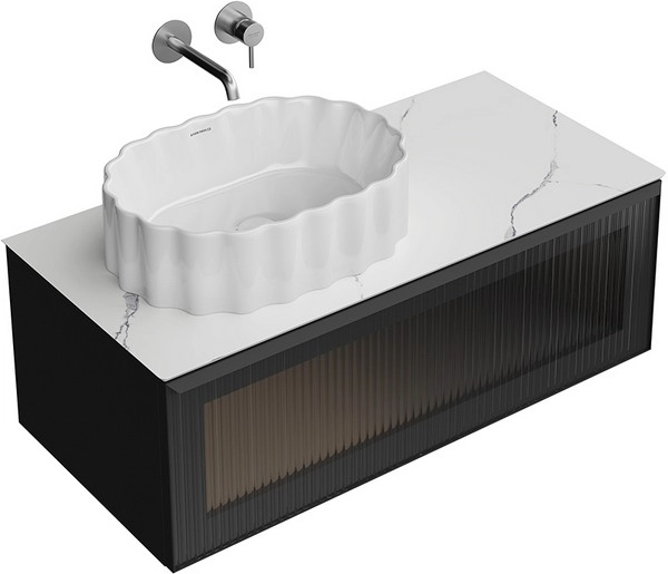 Тумба под раковину Kerama Marazzi Iconico IC.100.1\BLK подвесная 100 с рифленым стеклом, черная — Изображение 3
