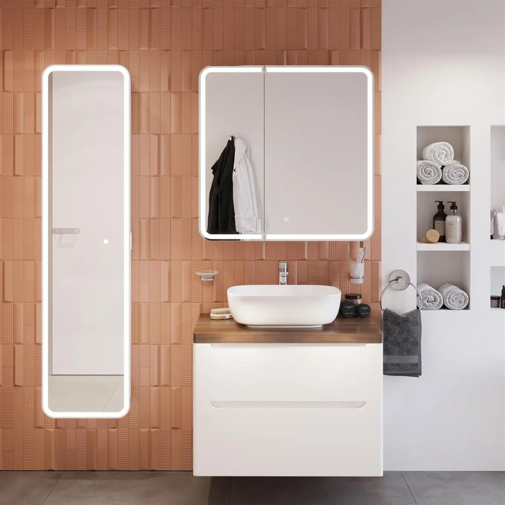 Комплект мебели STWORKI Берген 80 белая с темной столешницей, раковина Moduo 50 Square 549488 Комплект мебели STWORKI Берген 80 белая с темной столешницей, раковина Moduo 50 Square 549488