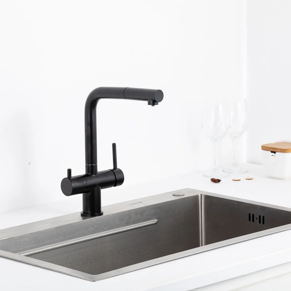 Смеситель для кухни GAPPO G4397-76 с выдвижным изливом и подключением фильтра, черный — Изображение 3