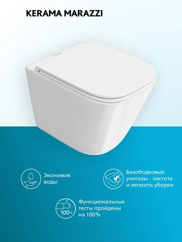 Унитаз подвесной Kerama Marazzi Cubo Tornado CU.T.wc.02 с системой смыва торнадо с крепежом и сиденьем, белый глянцевый — Изображение 6