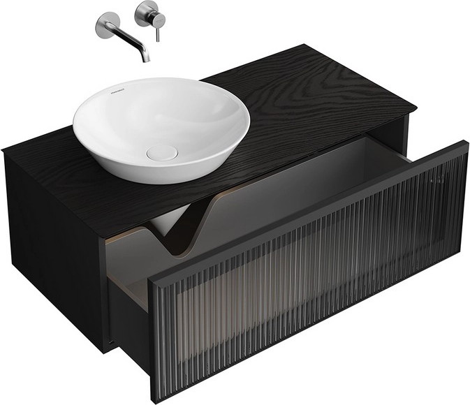 Тумба под раковину Kerama Marazzi Iconico IC.100.1\BLK подвесная 100 с рифленым стеклом, черная — Изображение 6