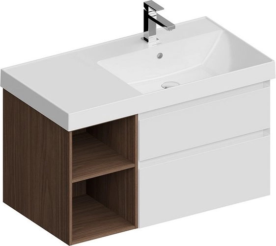 Тумба под раковину Kerama Marazzi CUB.90.2Rh\WHTM.N подвесная Cubo правая с ящиками 90, белая матовая-древесная — Изображение 2