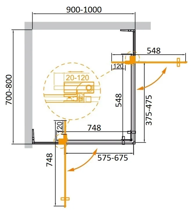 Душевой уголок CEZARES SLIDER-AH-2-70/80-90/100-GRIGIO-BORO 70-80x90-100см стекло тонированное (графит), профиль брашированное золото — Изображение 3