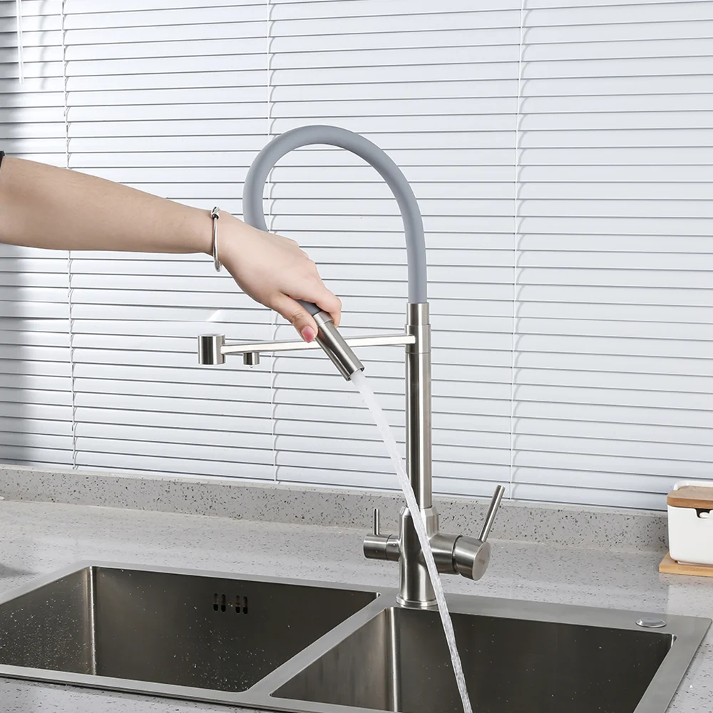 Смеситель для кухни GAPPO G4399-5 с гибким изливом и подключением фильтра, сатин — Изображение 7