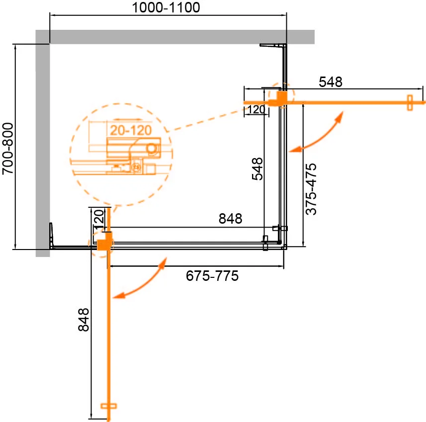Душевой уголок CEZARES SLIDER-AH-2-70/80-100/110-GRIGIO-Cr 70-80x100-110см стекло тонированное (графит), профиль хром — Изображение 3
