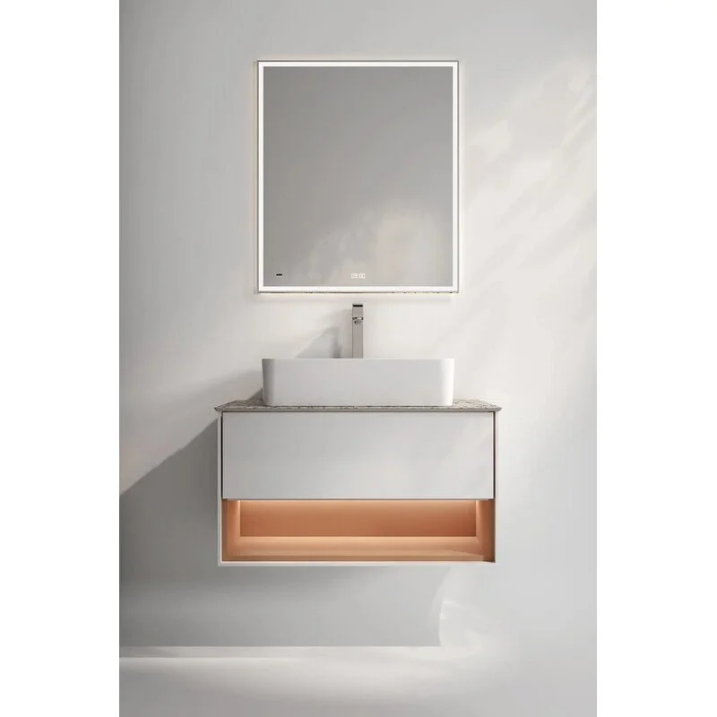 Тумба под раковину Kerama Marazzi Plaza Modern KMPMCb80MSh1 подвесная 80, нажимное открывание, подсветка, белая матовая+сахара — Изображение 5