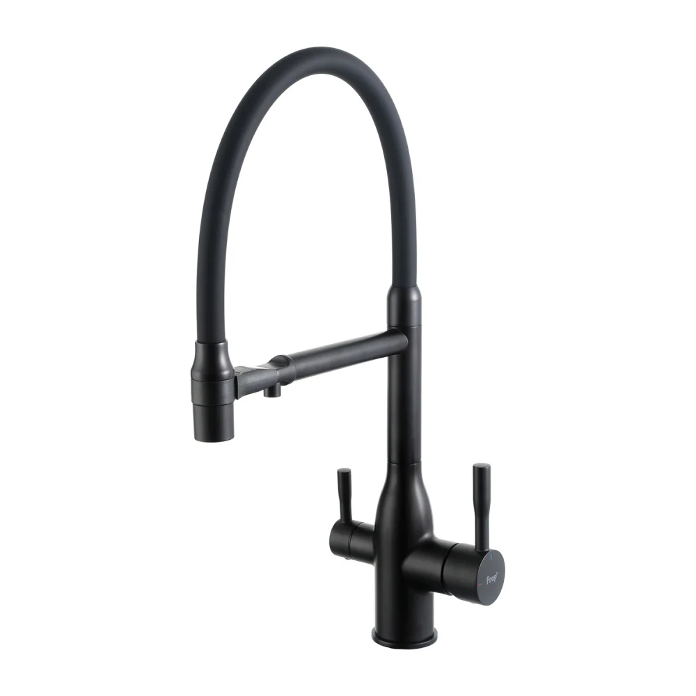 Смеситель для кухни FRAP F4398-6 с гибким изливом и подключением фильтра, черный — Изображение 1