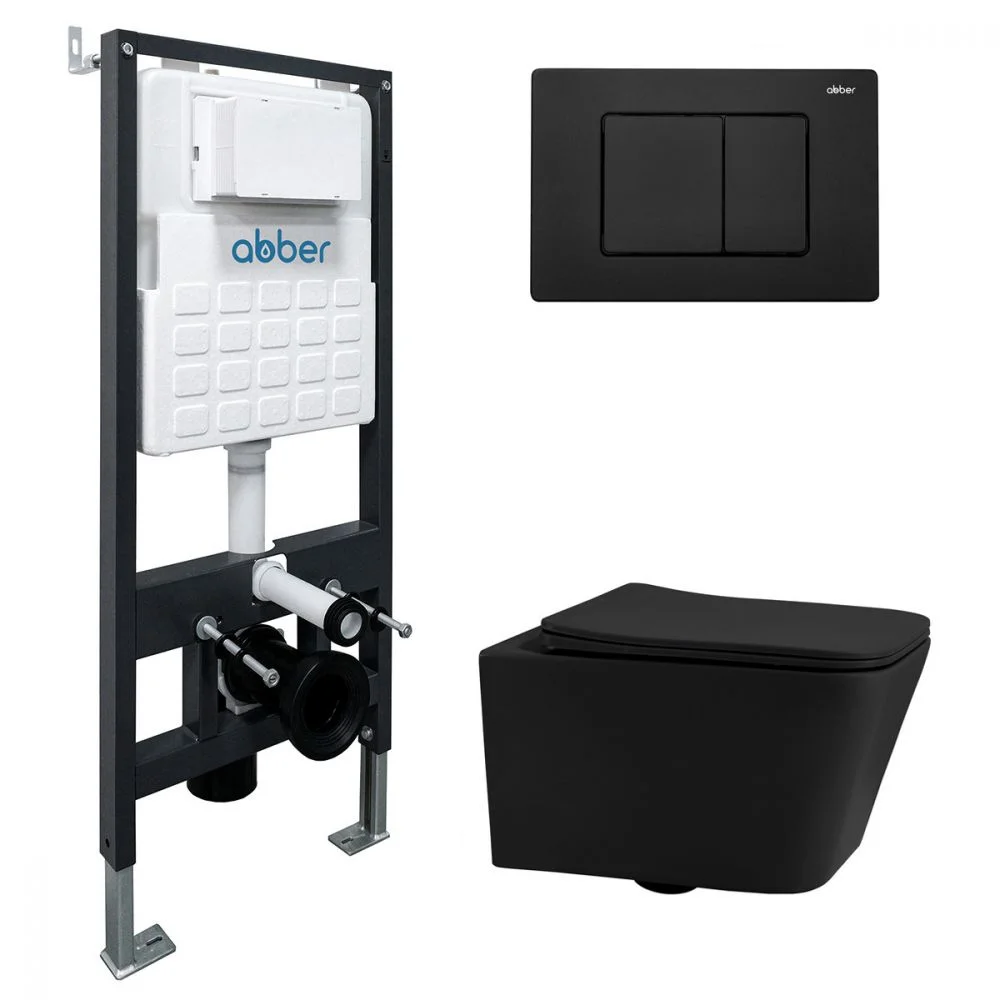 Комплект унитаза ABBER Rechteck AC1201MB черный матовый с инсталляцией AC0105 и кнопкой AC0120MB черный матовый AC1201MB-AC0105-AC0120MB Комплект унитаза ABBER Rechteck AC1201MB черный матовый с инсталляцией AC0105 и кнопкой AC0120MB черный матовый AC1201MB-AC0105-AC0120MB