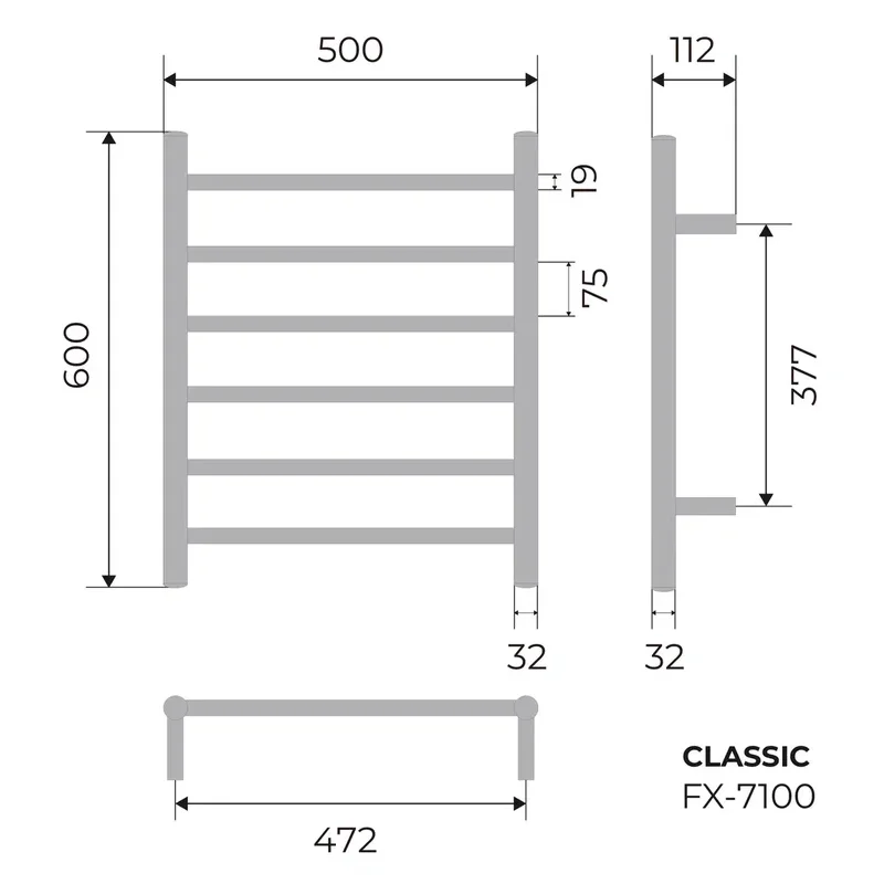 Полотенцесушитель электрический Fixsen CLASSIC 600х500 FX-7100 хром — Изображение 2