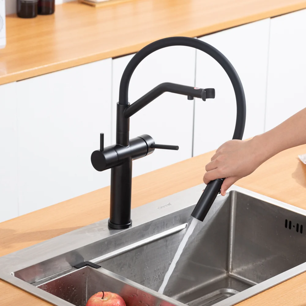 Смеситель для кухни GAPPO G4399-86 с гибким изливом и подключением фильтра, черный — Изображение 5