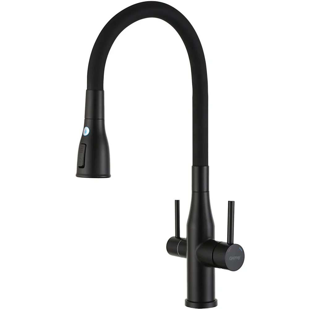 Смеситель для кухни GAPPO G4399-66 с гибким изливом и подключением фильтра, черный — Изображение 1