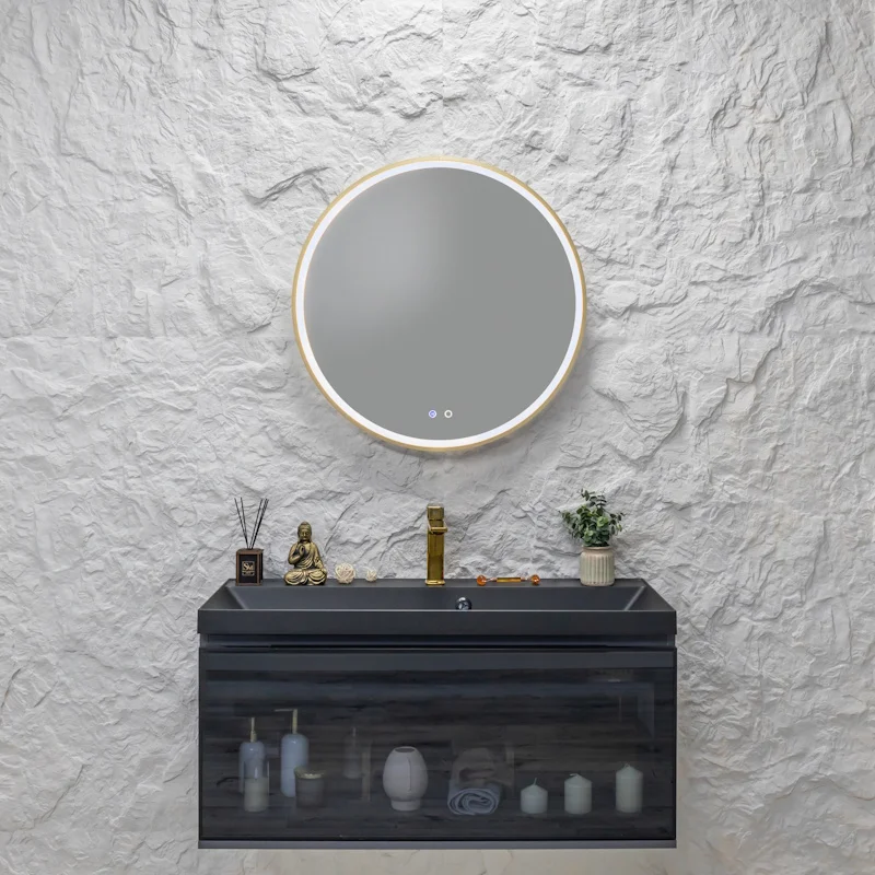 Зеркало Silver Mirrors Deluna LED-00003162 D700 алюминиевый профиль золото подогрев сенсорный выключатель — Изображение 1