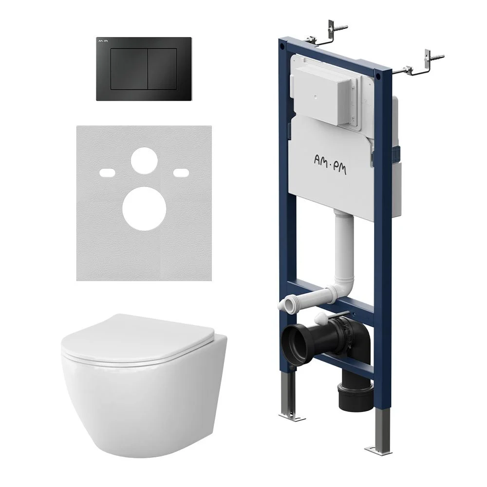 Комплект инсталляции AM.PM Like IS90238.801900 с унитазом Aquaspin, клавишей S, черный матовый с сиденьем микролифт Комплект инсталляции AM.PM Like IS90238.801900 с унитазом Aquaspin, клавишей S, черный матовый с сиденьем микролифт