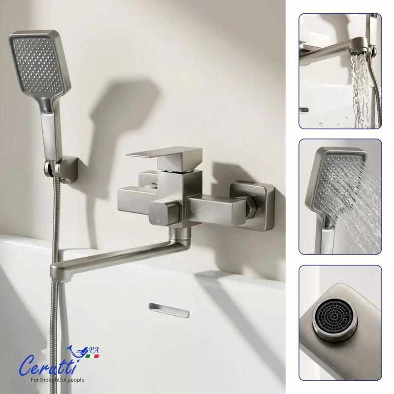 Смеситель для ванны Ceruttispa CLELIA VXLGR CT12065 из нержавеющей стали, серый матовый — Изображение 4