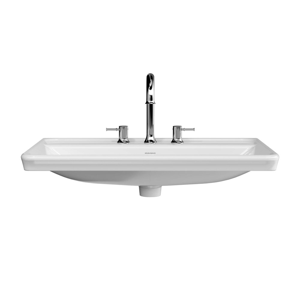Раковина Kerama Marazzi Элеганс KMELWB80GWH3 мебельная\подвесная 80 см с тремя отверстиями, белая глянцевая — Изображение 2