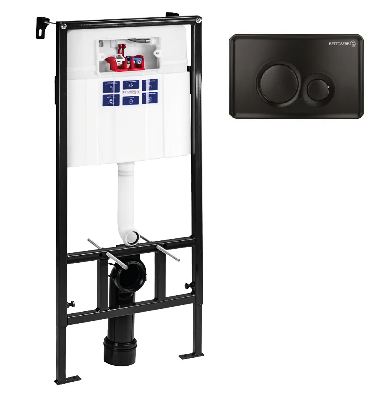 Инсталляция для унитаза BETTOSERB SAVA SLIM SUPERIOR SES40006459 с клавишей смыва TWIN черный матовый Инсталляция для унитаза BETTOSERB SAVA SLIM SUPERIOR SES40006459 с клавишей смыва TWIN черный матовый