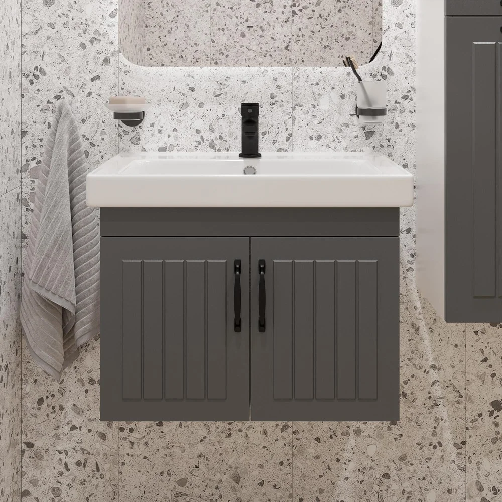 Тумба с раковиной DIWO Сочи 60 подвесная, антрацит 579267 Тумба с раковиной DIWO Сочи 60 подвесная, антрацит 579267