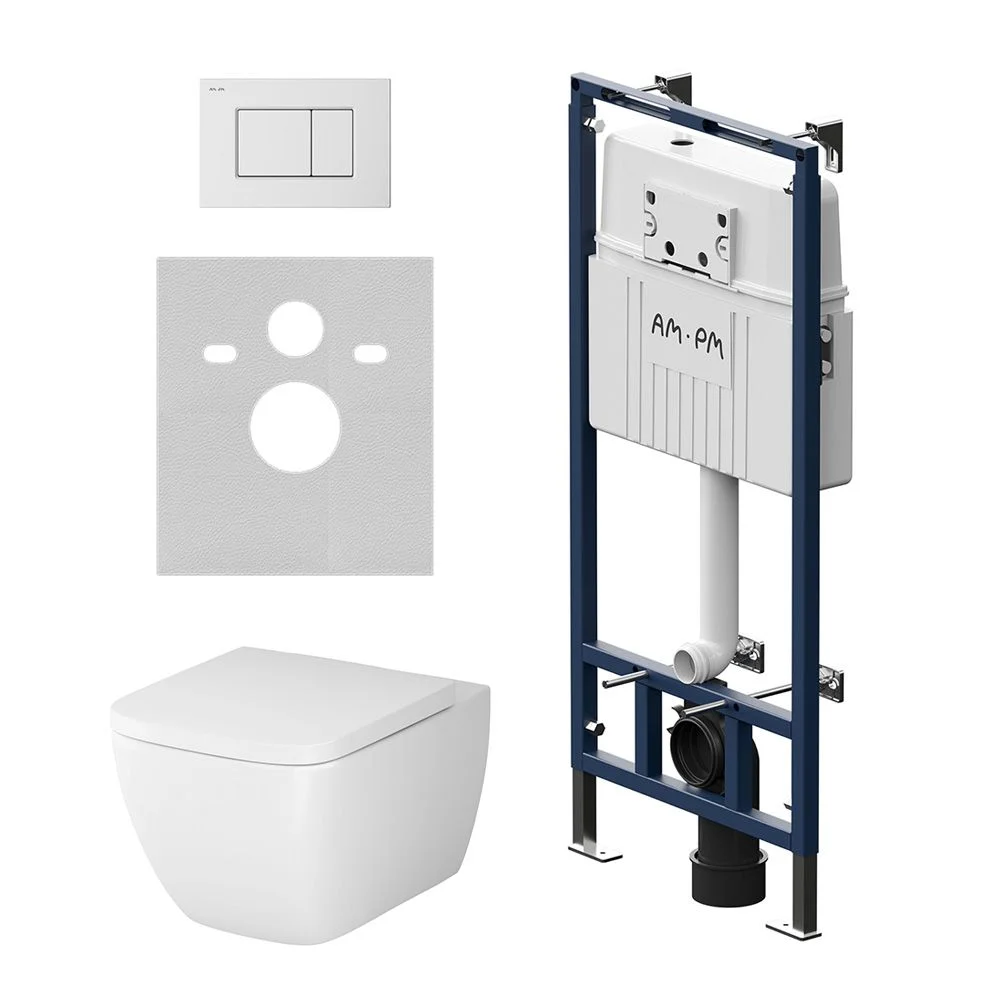 Комплект инсталляции AM.PM Gem IS100201.901701 с унитазом FlashСlean с сиденьем микролифт и клавишей белый Комплект инсталляции AM.PM Gem IS100201.901701 с унитазом FlashСlean с сиденьем микролифт и клавишей белый