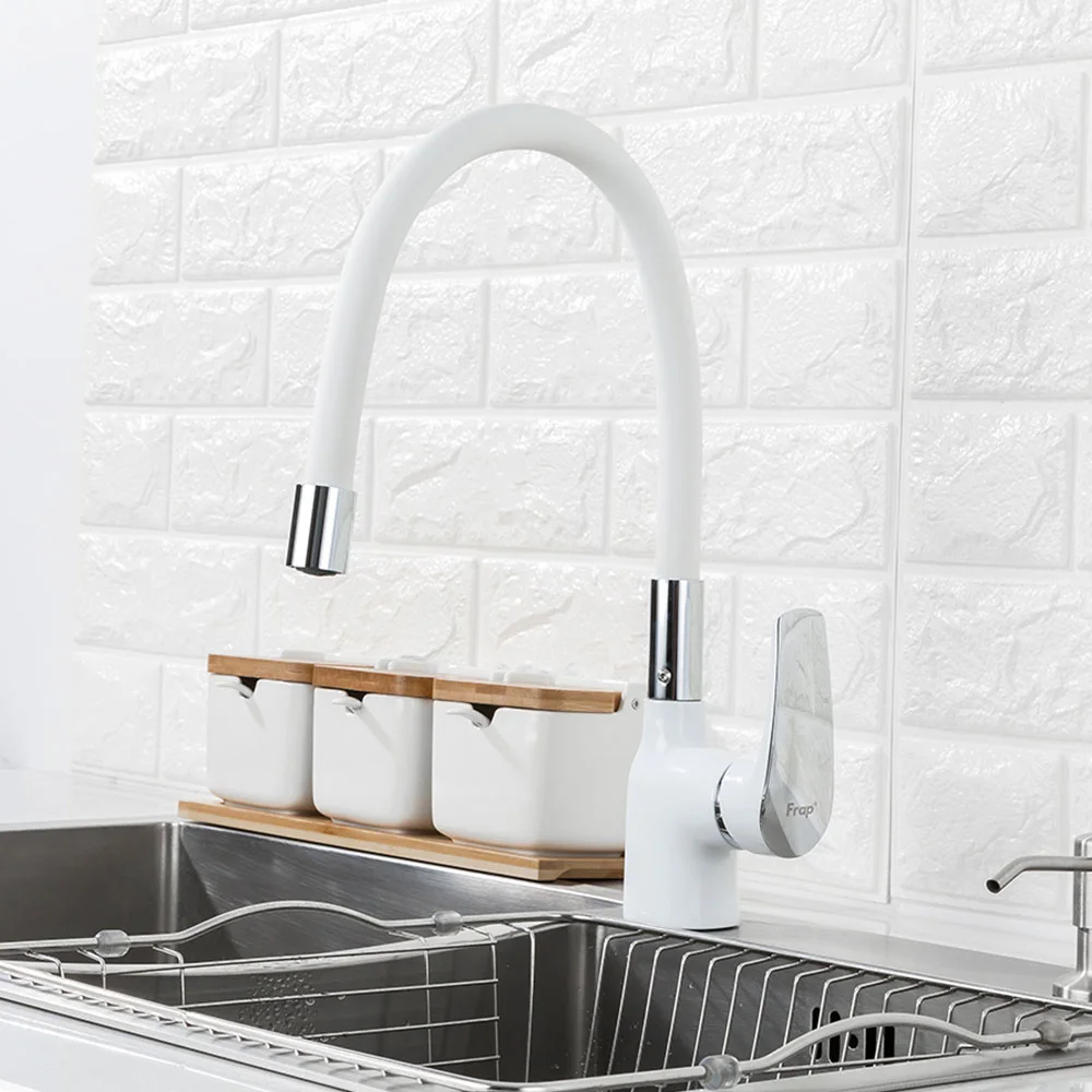 Смеситель для кухни FRAP F4453-03 с гибким изливом, белый — Изображение 4