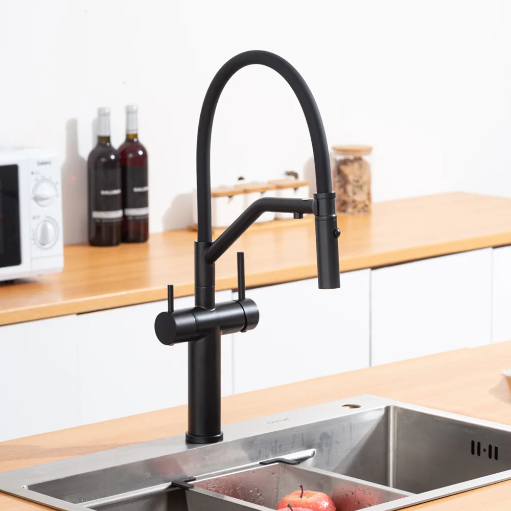 Смеситель для кухни GAPPO G4399-86 с гибким изливом и подключением фильтра, черный — Изображение 3