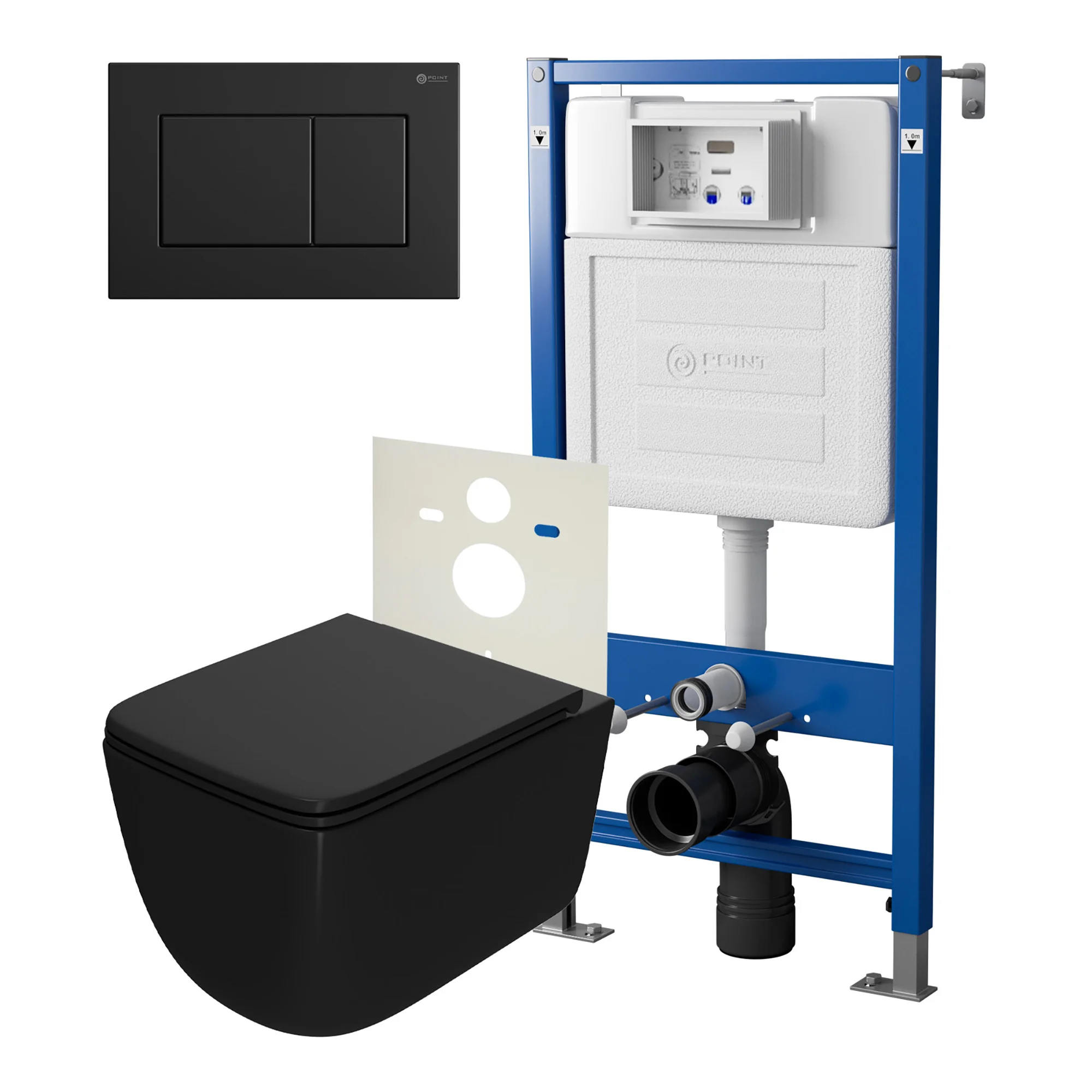 Комплект инсталляции Point Элемент PN45120 с клавишей смыва Ника, черная матовая, PN44081BM и унитазом Меркурий с сиденьем микролифт чёрн мат. PN41831BM Комплект инсталляции Point Элемент PN45120 с клавишей смыва Ника, черная матовая, PN44081BM и унитазом Меркурий с сиденьем микролифт чёрн мат. PN41831BM