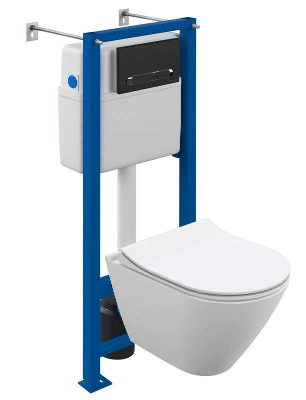 Комплект унитаза Cersanit CITY SMART (A68305) инсталляции VECTOR и клавиши смыва ESTETICA пластик черный матовый с рамкой хром 68305 Комплект унитаза Cersanit CITY SMART (A68305) инсталляции VECTOR и клавиши смыва ESTETICA пластик черный матовый с рамкой хром 68305