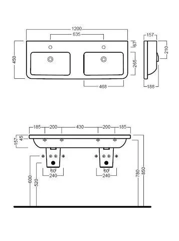 Раковина Hatria Erika Pro YXJC01 двойная на 120 см Раковина Hatria Erika Pro YXJC01 двойная на 120 см