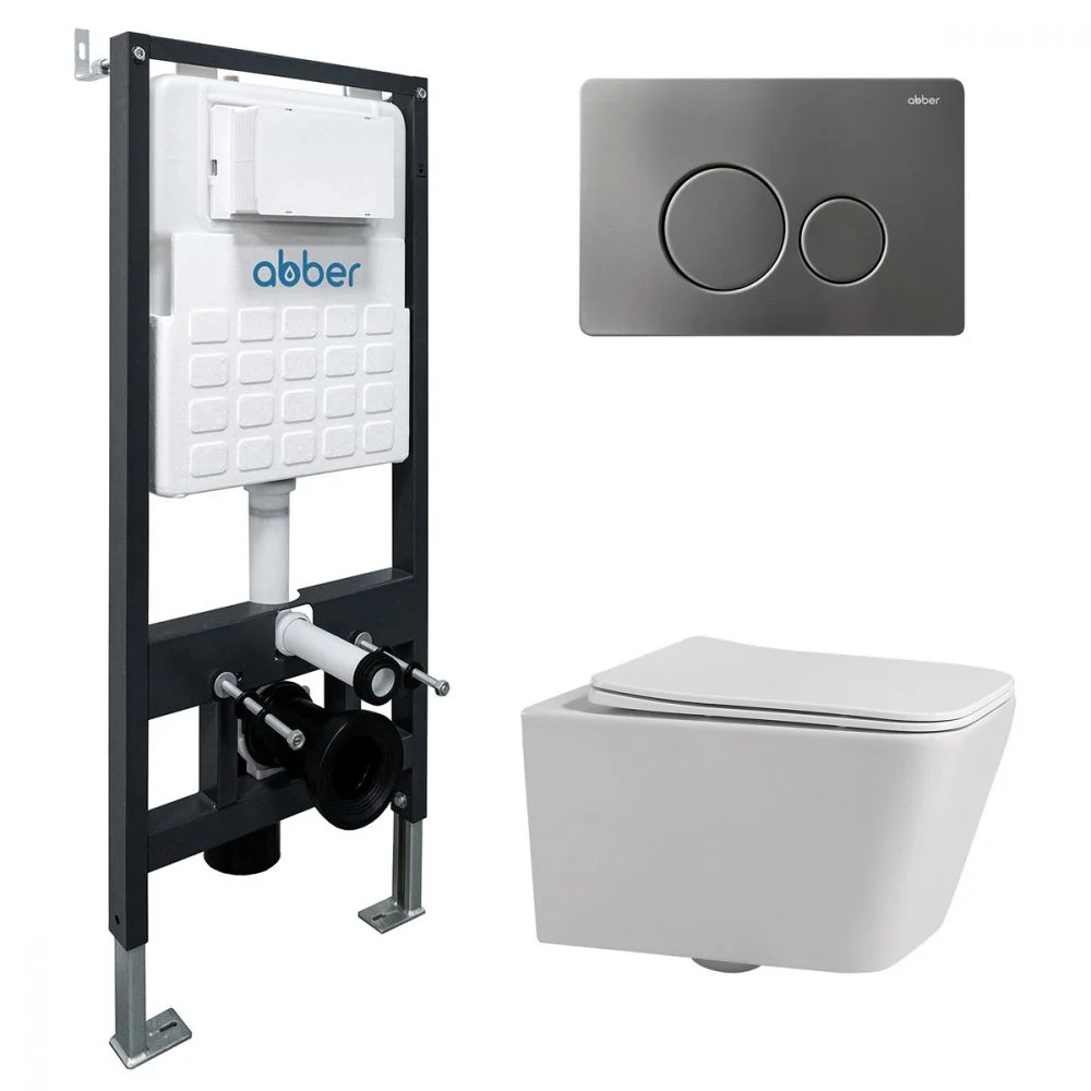 Комплект унитаза ABBER Rechteck AC1201 белый с инсталляцией AC0105 и кнопкой AC0121NG никель AC1201-AC0105-AC0121NG Комплект унитаза ABBER Rechteck AC1201 белый с инсталляцией AC0105 и кнопкой AC0121NG никель AC1201-AC0105-AC0121NG