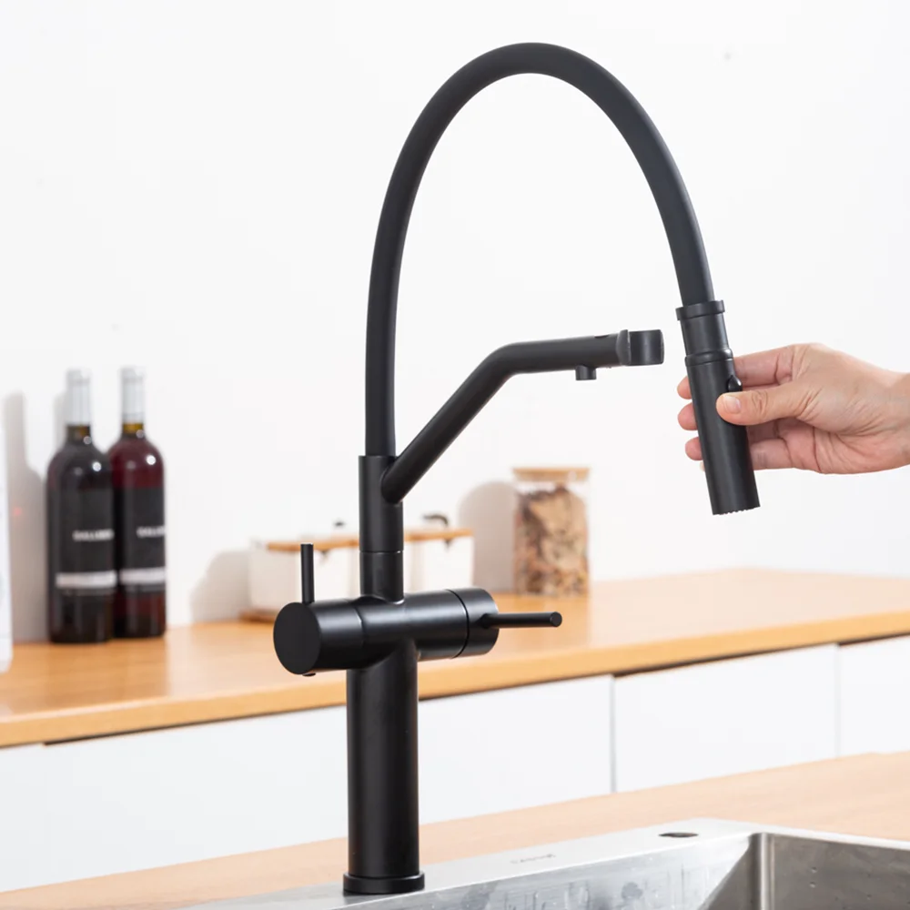 Смеситель для кухни GAPPO G4399-86 с гибким изливом и подключением фильтра, черный — Изображение 4