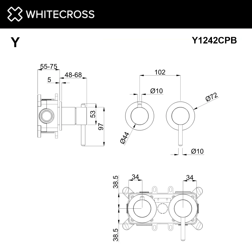 Смеситель для душа WHITECROSS Y Y1242CPB скрытого монтажа на 2 потребителя, брашированная медь — Изображение 2