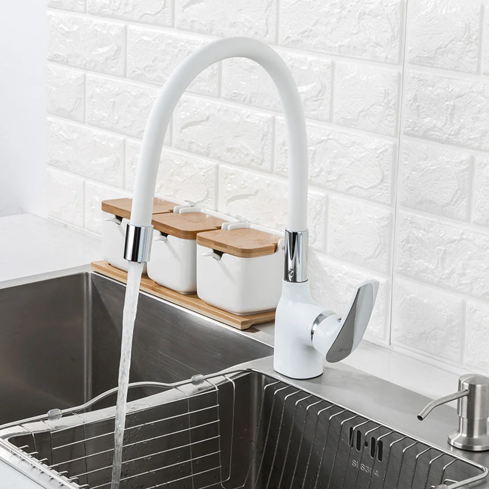 Смеситель для кухни FRAP F4453-03 с гибким изливом, белый — Изображение 5