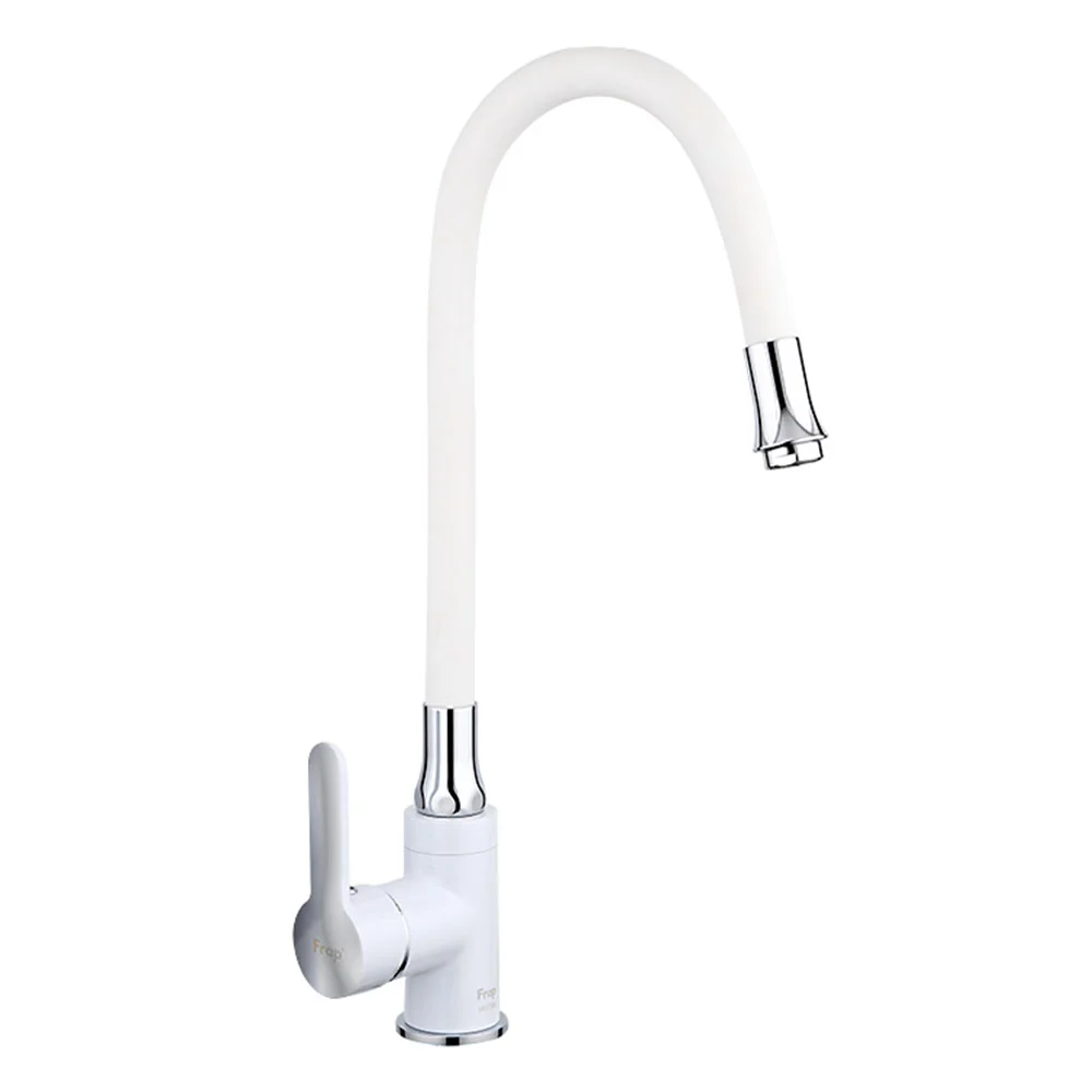 Смеситель для кухни FRAP F4041 с гибким изливом, белый — Изображение 1