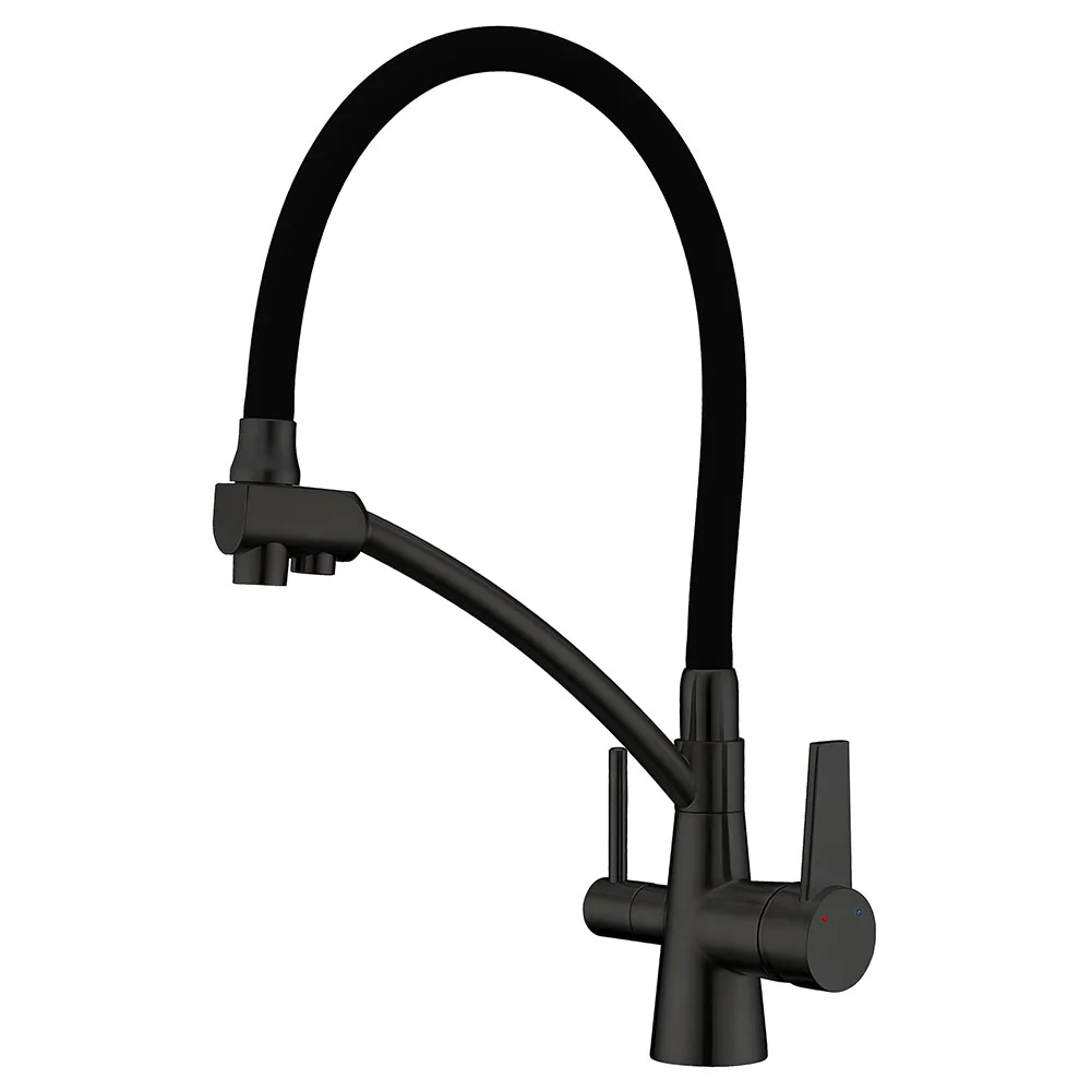 Смеситель для кухни GAPPO G4398-16 с гибким изливом и подключением фильтра, черный — Изображение 1