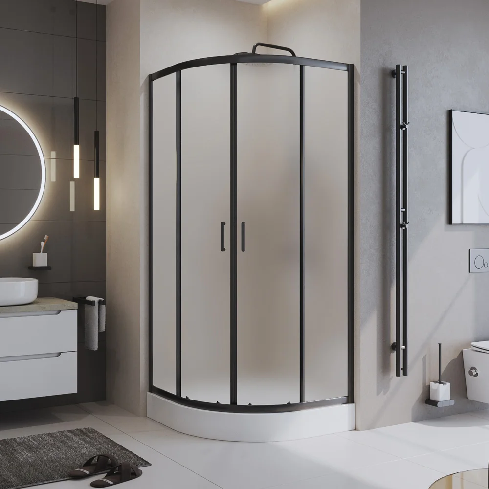 Душевой уголок BelBagno UNO-195-R-2-90-P-NERO 900x900 мм — Изображение 1