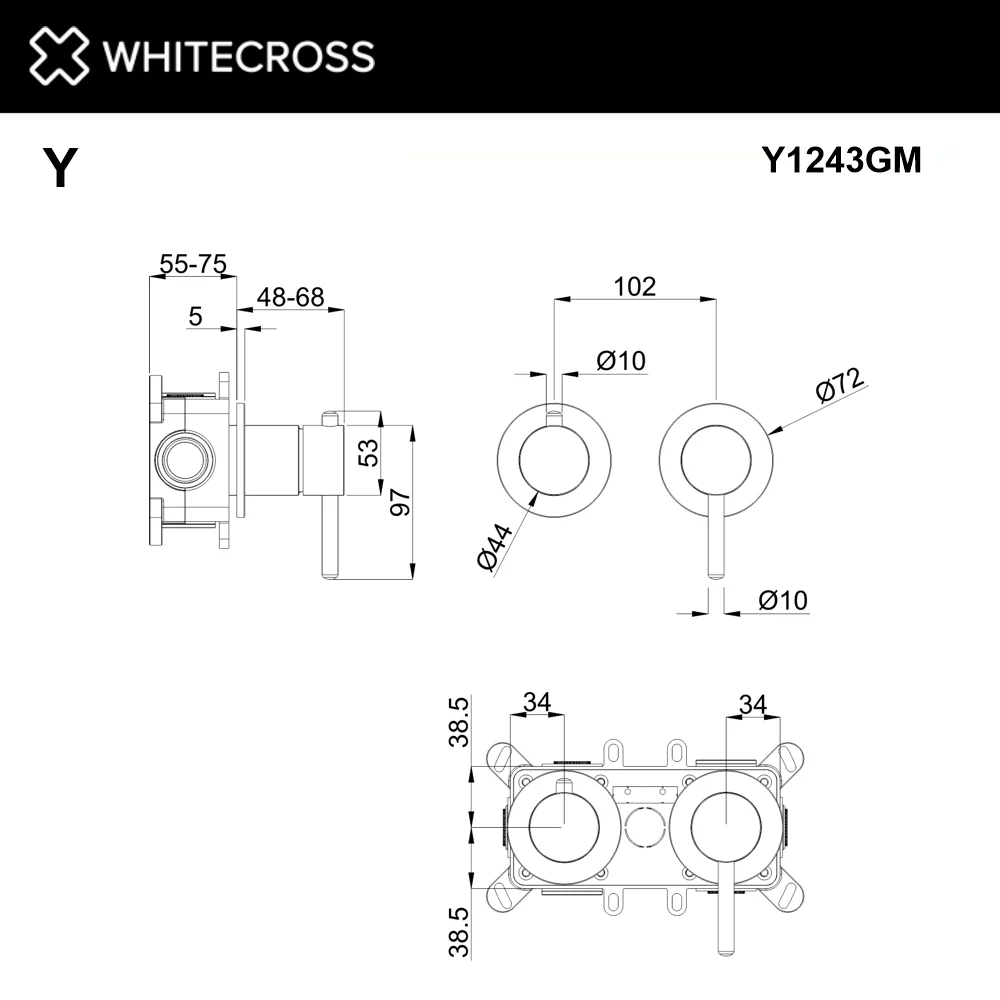 Смеситель для душа WHITECROSS Y Y1243GM скрытого монтажа на 3 потребителя, оружейная сталь — Изображение 3