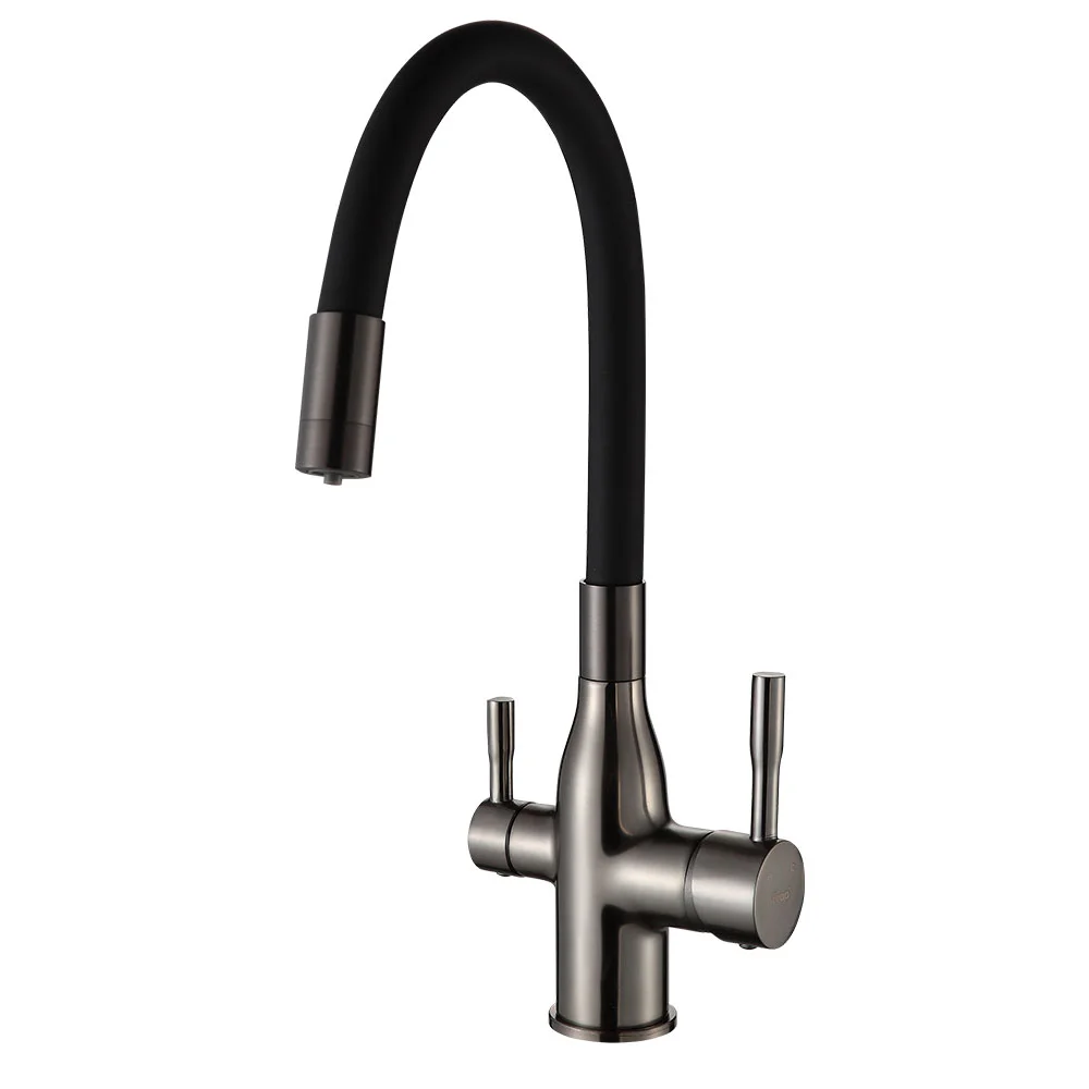 Смеситель для кухни FRAP F4396-15 с гибким изливом и подключением фильтра, оружейная сталь — Изображение 1