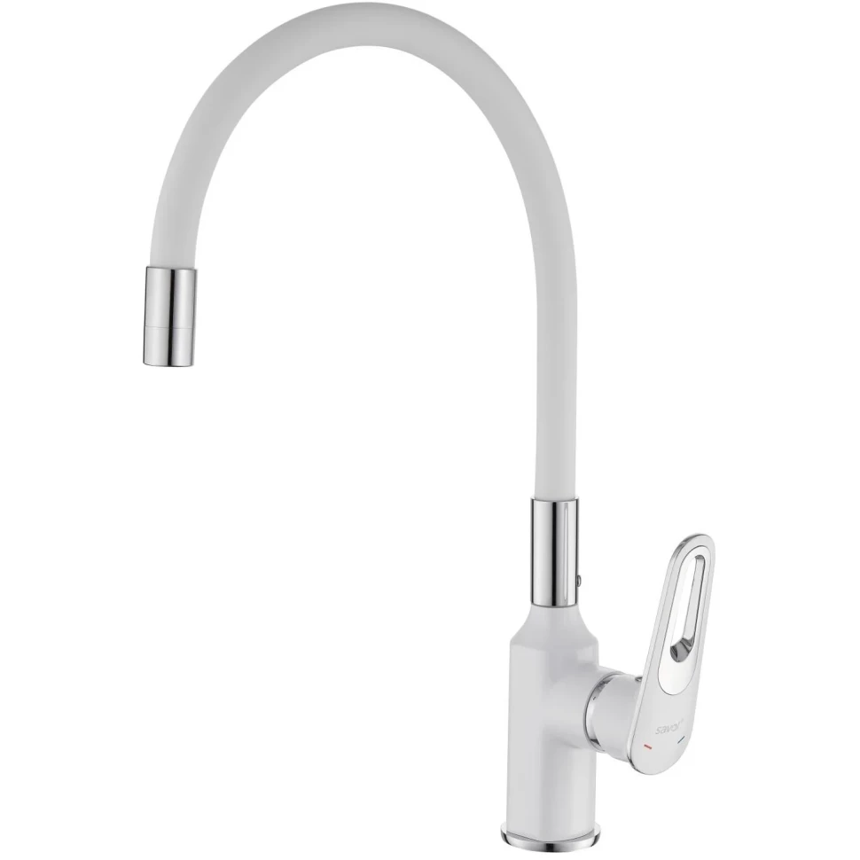 Смеситель для кухни Savol S-600606AW с гибким изливом, хром/белый — Изображение 1