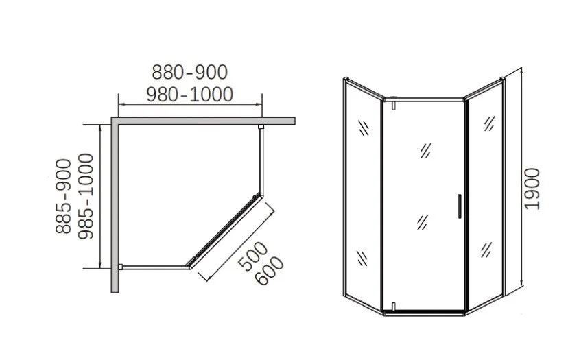 Душевой уголок Cerama Lux CL1006-100 Matt Gold профиль матовое золото, стекло прозрачное 1000x1000 мм — Изображение 3