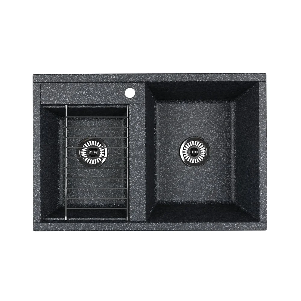 Кухонная мойка Aquaton Делия 78 DBL 1A723132DE210 из литого мрамора, две чаши, графит Кухонная мойка Aquaton Делия 78 DBL 1A723132DE210 из литого мрамора, две чаши, графит