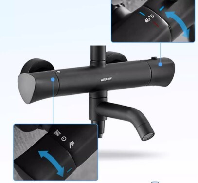 Душевая система ARROW AMG13SH848U2BC, с термостатом, черный матовый Душевая система ARROW AMG13SH848U2BC, с термостатом, черный матовый